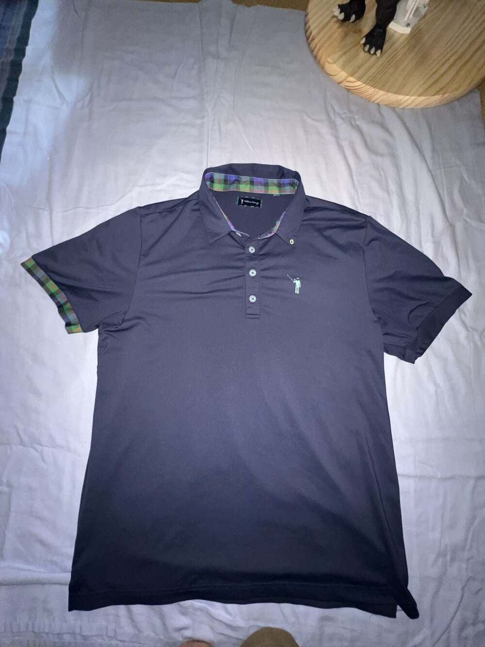 William Murray Golf Men's Tartan Trim Solid Polo Shirt Navy